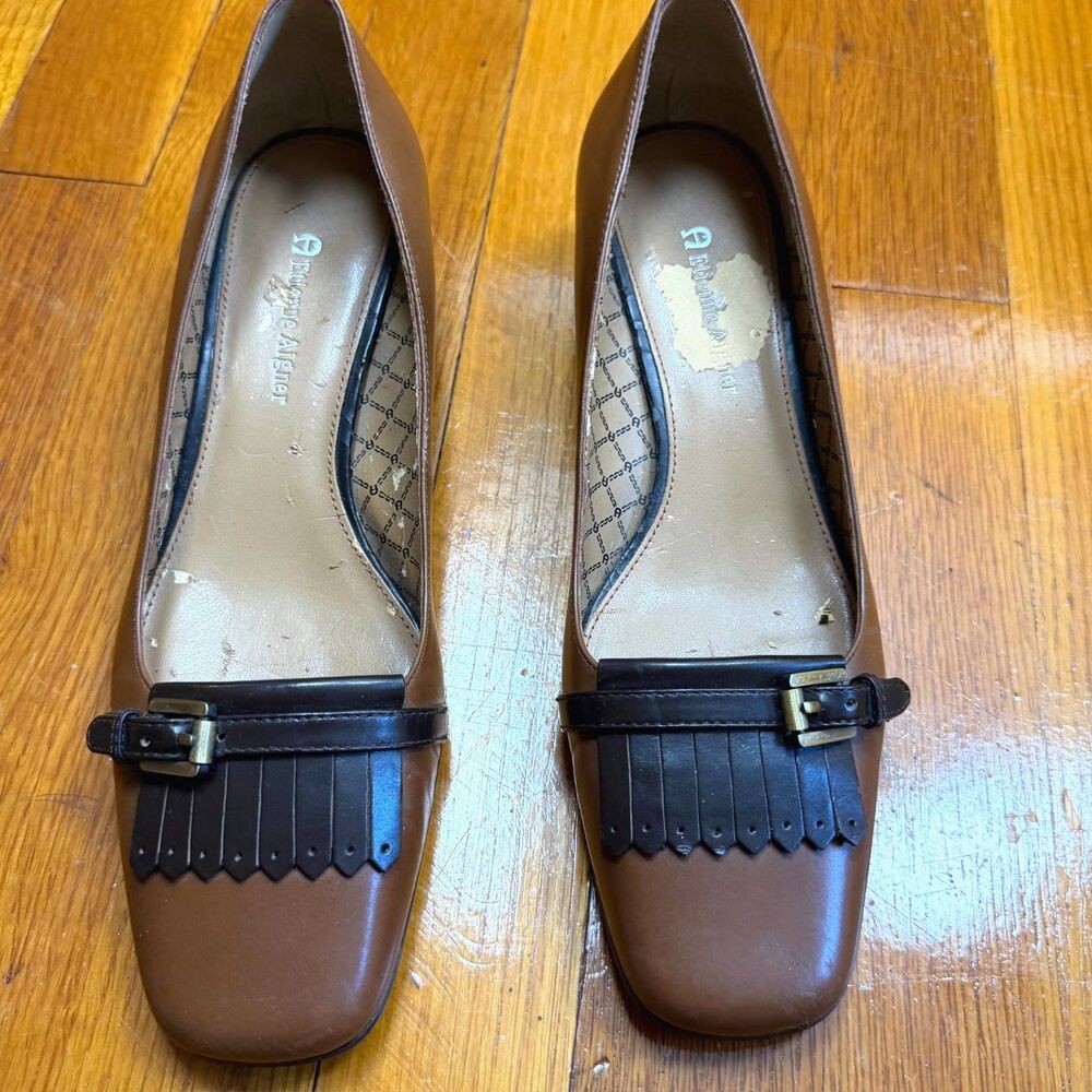 VTG Etienne Aigner Ariba Leather Flats Kiltie Fringe Square Toe Loafers 7.5